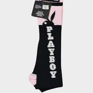 Playboy Bunny Vertical Logo Over-The-Knee Socks- Black/Pink